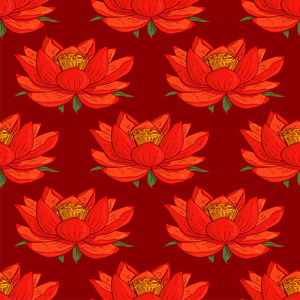 无缝的花图案与红色莲花