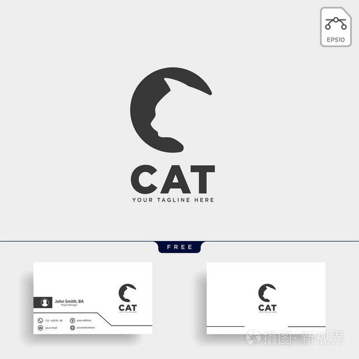 字母c猫宠物动物类型标志模板矢量图标隔离