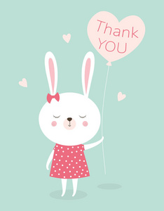 可爱的兔子女孩打印可爱的兔子宝宝与气球兔子时尚儿童矢量感谢字母斯堪的纳维亚插图T恤儿童服装邀请儿童设计