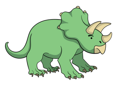 白色背景矢量插图上的绿色恐龙卡通人物