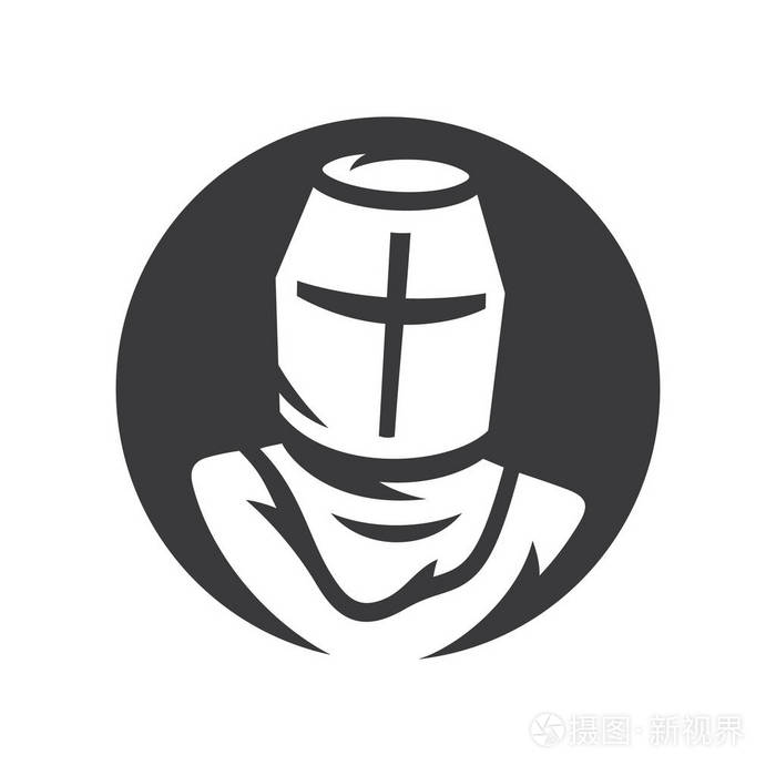 骑士标志.十字军头盔矢量简单剪影插图