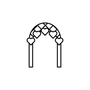 婚礼拱门图标。用于移动概念和网络应用程序插图的婚礼元素。瘦线图标进行网站设计开发，APP开发..白色背景的高级图标