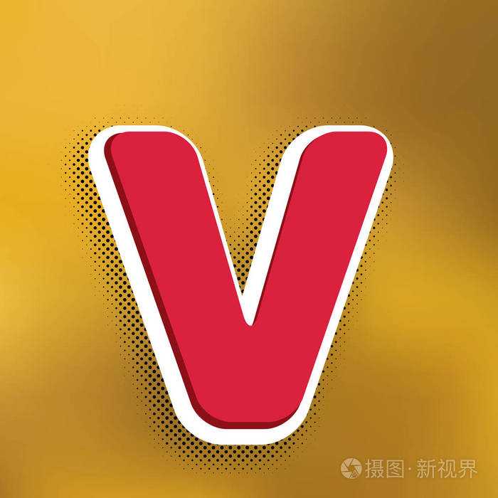 字母v标志设计模板元素矢量洋红图标与更深的阴影白色贴纸和黑色波