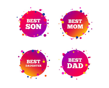 最好的父母儿子和女儿偶像。 奖励符号。 带有图标的渐变圆按钮。 随机点设计。 向量