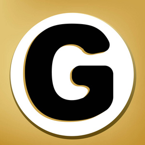 字母G标志设计模板元素..矢量。黑色图标与浅棕色阴影在白色圆圈与形状戒指在黄金背景。