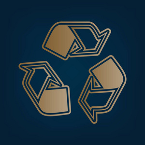 回收logo概念..矢量。黑色青色背景下的金色图标和边框。