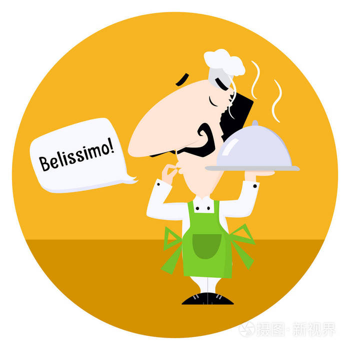 意大利厨师说,belissimo卡通矢量插图为您的设计
