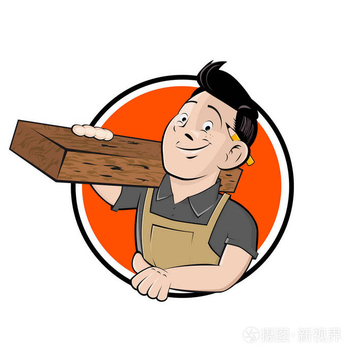 有趣的卡通标志一个快乐的木匠