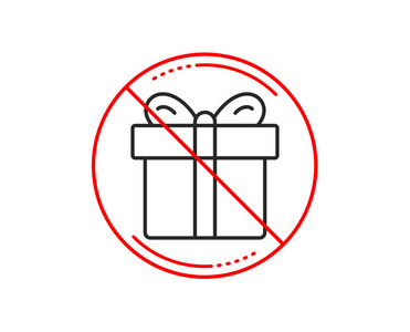 没有或停止标志。 礼品盒线图标。 现在或销售标志。 生日购物符号。 包裹在礼品包装里。 警告禁止禁止停止符号。 没有图标设计。 