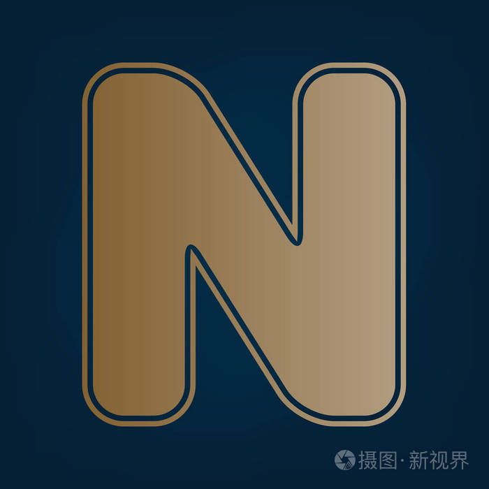 字母n标志设计模板元素 矢量 黑色青色背景下的金色图标和边框.