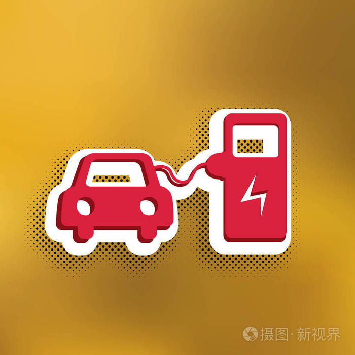 电动汽车电池充电标志矢量洋红图标与更深的阴影白色贴纸和黑色波拉特