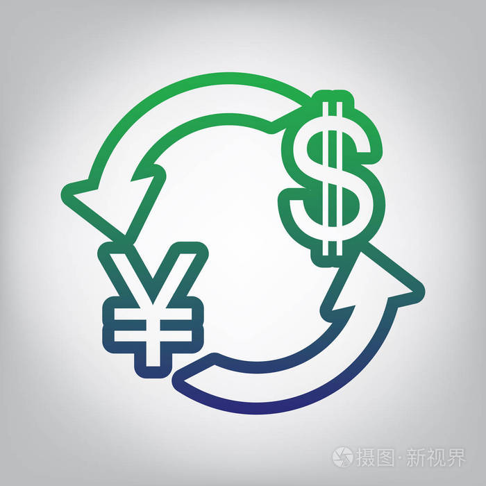 货币兑换标志 日本日元和美元 矢量.