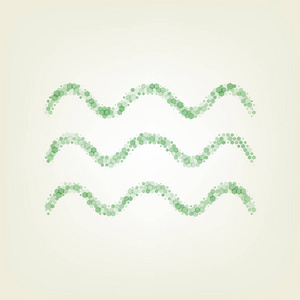 波浪符号插图。 矢量。 绿色六边形改变图标和噪音不透明度和大小在浅绿色背景与中心灯。