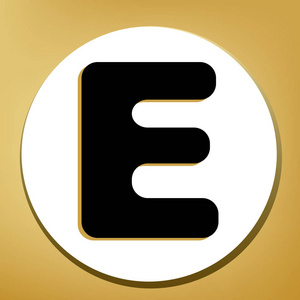字母e标志设计模板元素。 矢量。 黑色图标与浅棕色阴影在白色圆圈与形状戒指在黄金背景。