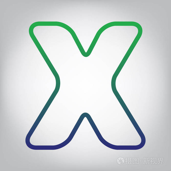 字母x符号设计模板元素矢量绿色到蓝色渐变轮廓图标在灰色背景光线在