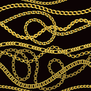 黑色背景上的金链和项链壁纸抽象矢量无缝图案