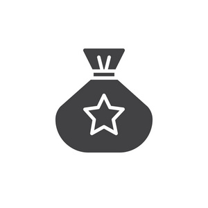 袋奖金钱图标矢量填充平标志固体象形文字隔离在白色上。 成就符号标志插图。