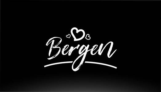 Bergen黑白城市手写文字，心为标志或排版设计