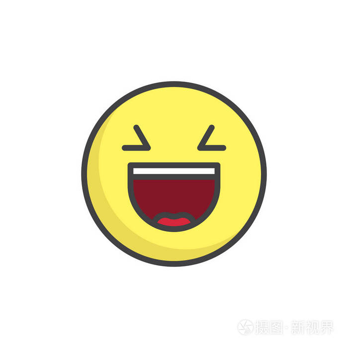 笑脸张开嘴闭着眼睛表情符号填充轮廓图标线矢量符号线彩色象形文字