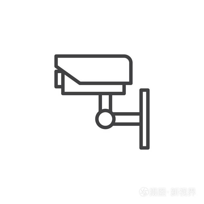 闭路电视摄像机线图标轮廓矢量标志线性风格象形文字隔离在白色上.