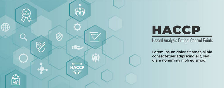 HACCP危害分析关键控制点图标设置和网页标题横幅与奖励或检查标记