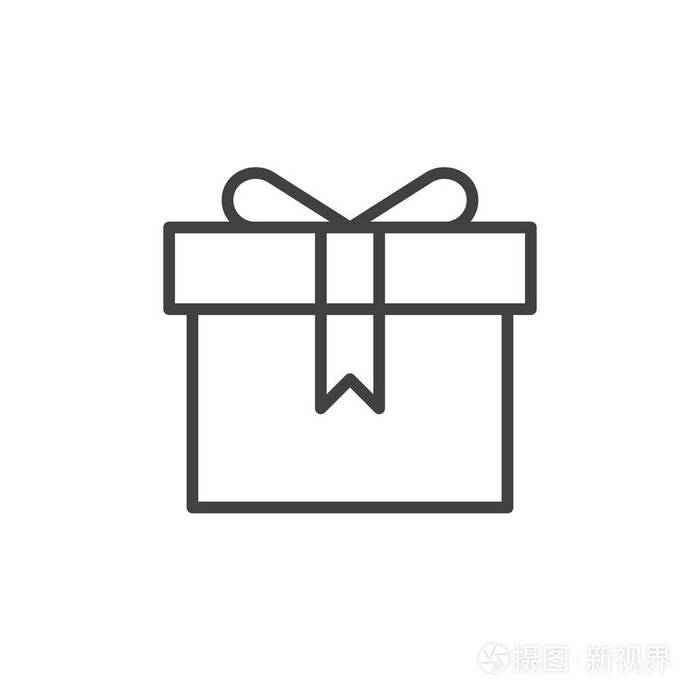 赠送礼品盒线图标,轮廓矢量标志,线式象形隔离在白色上.