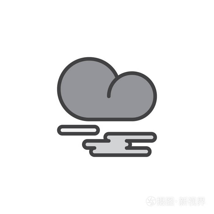 雾蒙蒙和云雾弥漫的轮廓图标,线矢标志,线性彩色象形孤立在白色上.