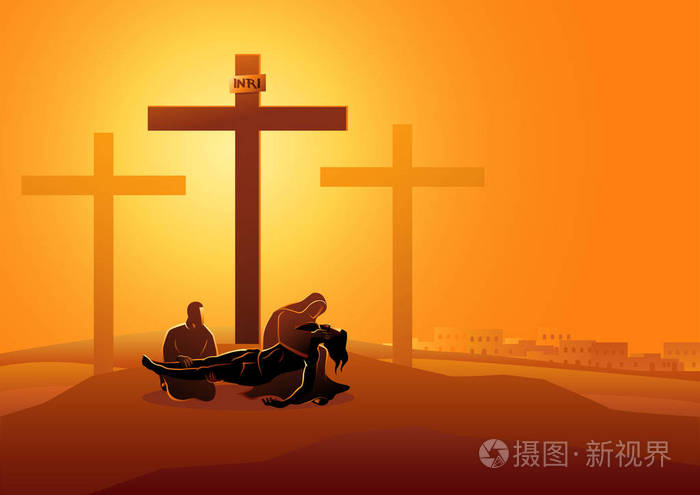 圣经矢量插图系列十字路或十字十三站的路耶稣从十字架上下来