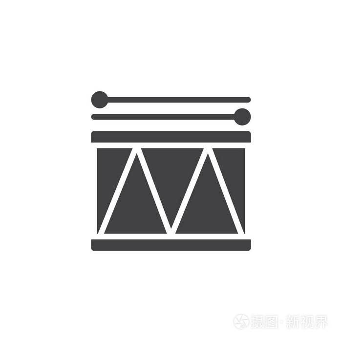鼓和鼓槌图标矢量填充平面标志固体象形文字隔离在白色上.