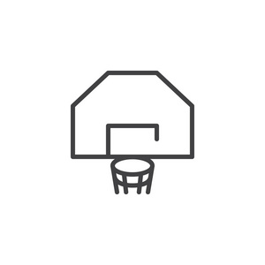 篮球篮线图标轮廓矢量符号线性风格象形文字隔离在白色上。 符号标志插图。 可编辑行程