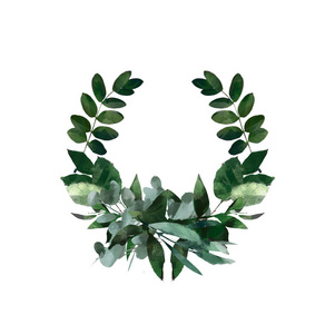水彩现代装饰元素。 桉树圆形绿叶花圈绿色植物枝条花环边框优雅水彩