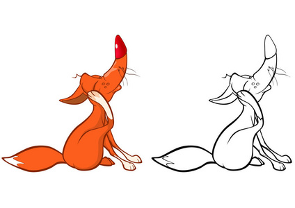 白色背景上孤立的可爱狐狸卡通人物矢量插图