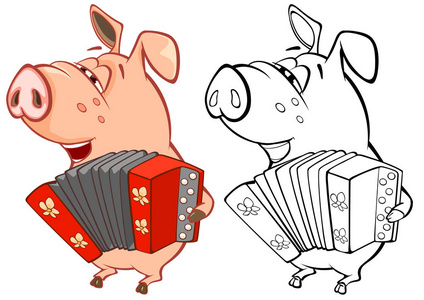 可爱猪漫画矢量插图