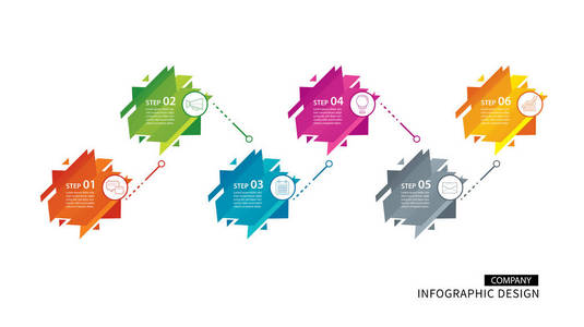 几何信息图表与6个抽象选项模板。 演示步骤商业现代背景。