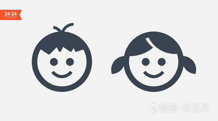 男孩与女孩线矢量图标设置网站和移动材料设计