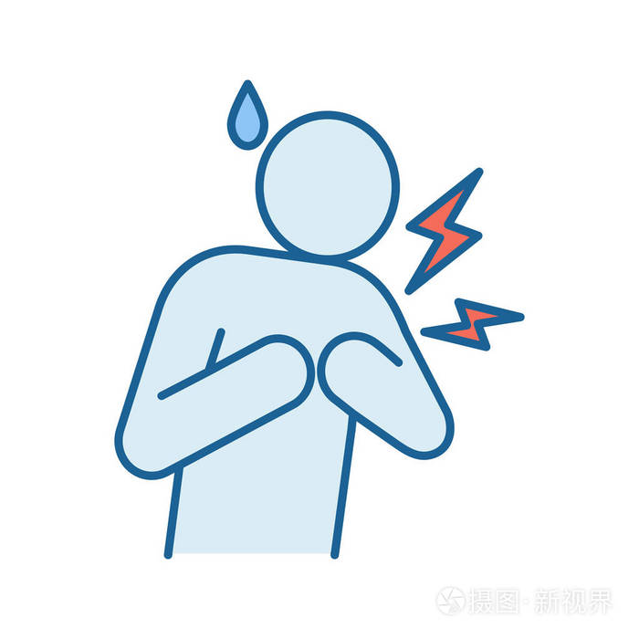 心肌梗死. 心血管疾病. 充血性心力衰竭. 冷汗和胸痛. 孤立矢量插图