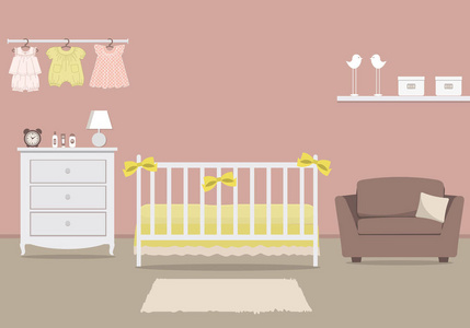 s room for a newborn baby. Interior bedroom for a baby girl in a