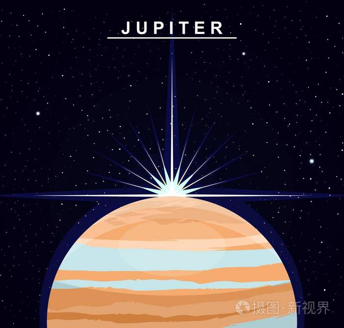 插画 木星的图像. 太阳系的第五颗行星. 科学和教育. 平的风格. 卡通.