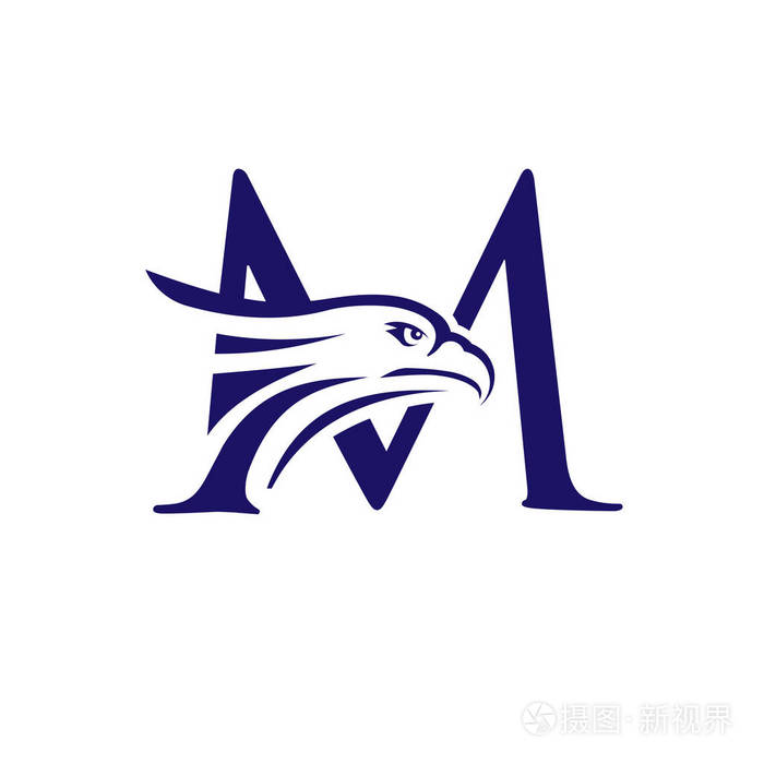 创意初始字母m和鹰头标志设计模板.