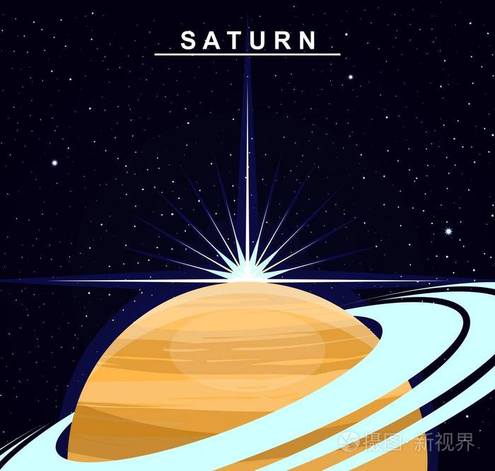 土星的图像.太阳系的第六颗行星.科学和教育.平的风格.卡通.