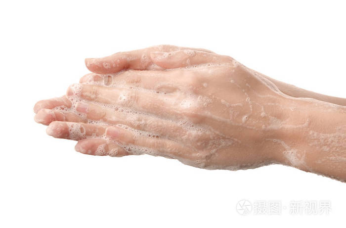 女人在白色背景上洗手照片-正版商用图片18lyfm-摄图