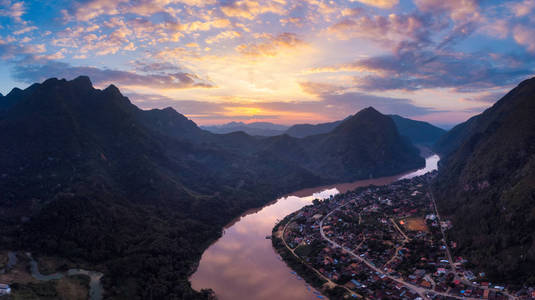 空中全景南瓯江，，，，，，落日，落日，天空，风景，风景，著名的旅游目的地，东南亚