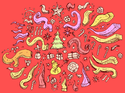 传统圣诞节手绘涂鸦套装