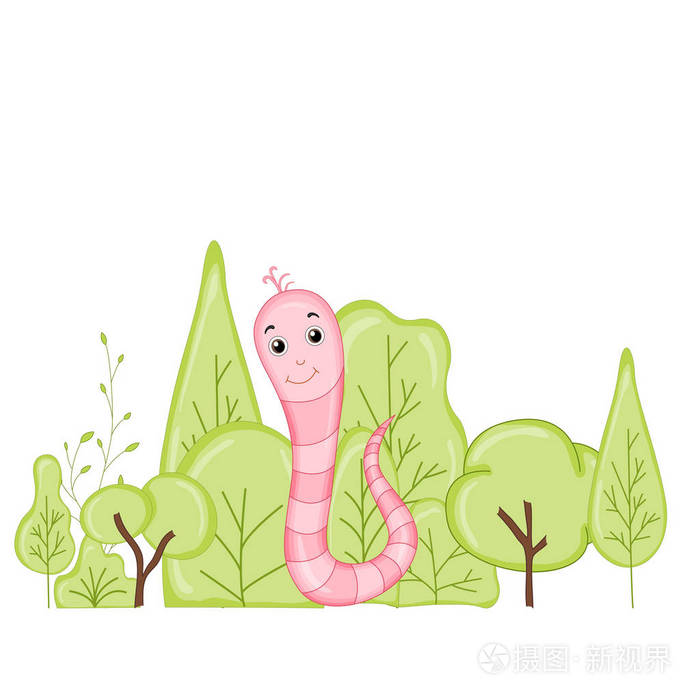 卡通蠕虫在树矢量图形.