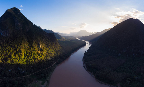 空中全景南瓯江，，，，，，落日，落日，天空，风景，风景，著名的旅游目的地，东南亚