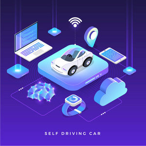 自主驾驶汽车传感器智能汽车无人驾驶汽车技术。 矢量说明。