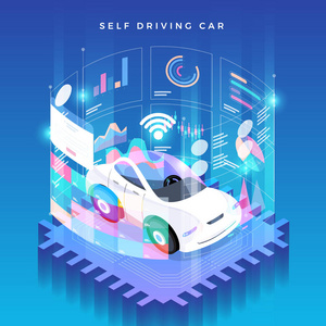 自主驾驶汽车传感器智能汽车无人驾驶汽车技术。 矢量说明。