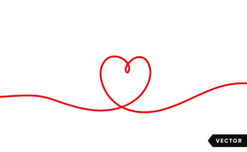在白色背景上分离的红色心脏的连续一行绘图。 矢量插图