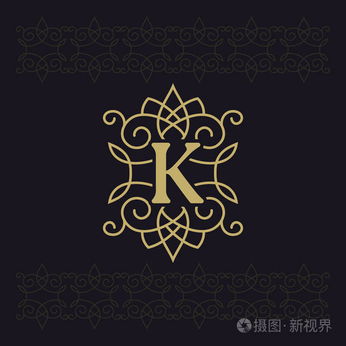 大写字母k.美丽的字母 优雅的标志 书法设计 豪华徽章.