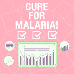 文字书写文本治疗疟疾。预防平板屏幕柱线数据图数字组合的普利马奎因药物防治疟疾的经营理念